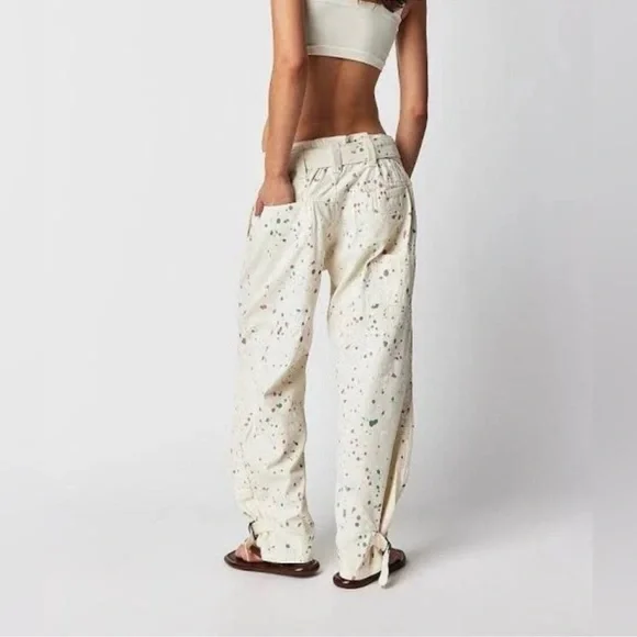 Free People Belted Painter Print Baggy Pants - Picture 2 of 7